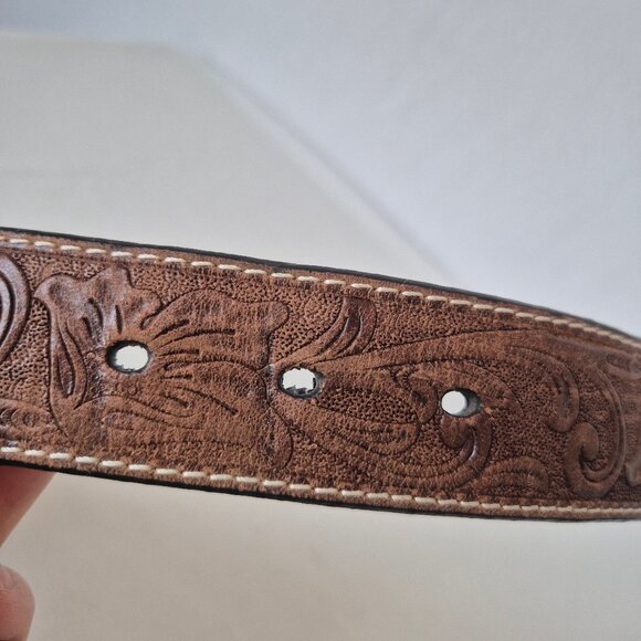 ARIAT Women's Western Belt Embossed-Leather Turquoise Rhinestone-Accent Buckle - Picture 9 of 11